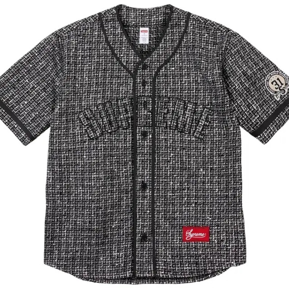 FW25 Supreme Boucle Tweed Baseball Jersey - black NWT small